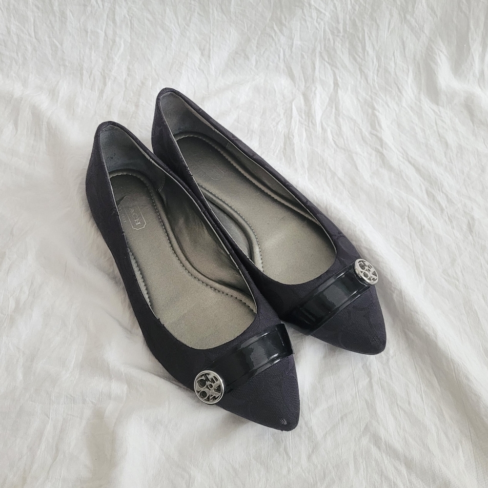 Coach Signature Canvas black pointy flats